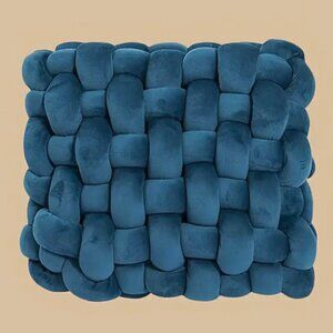 TWO Soft Deep Teal Knotted Plush Accent Pillow Luxurious Square Geometric Design